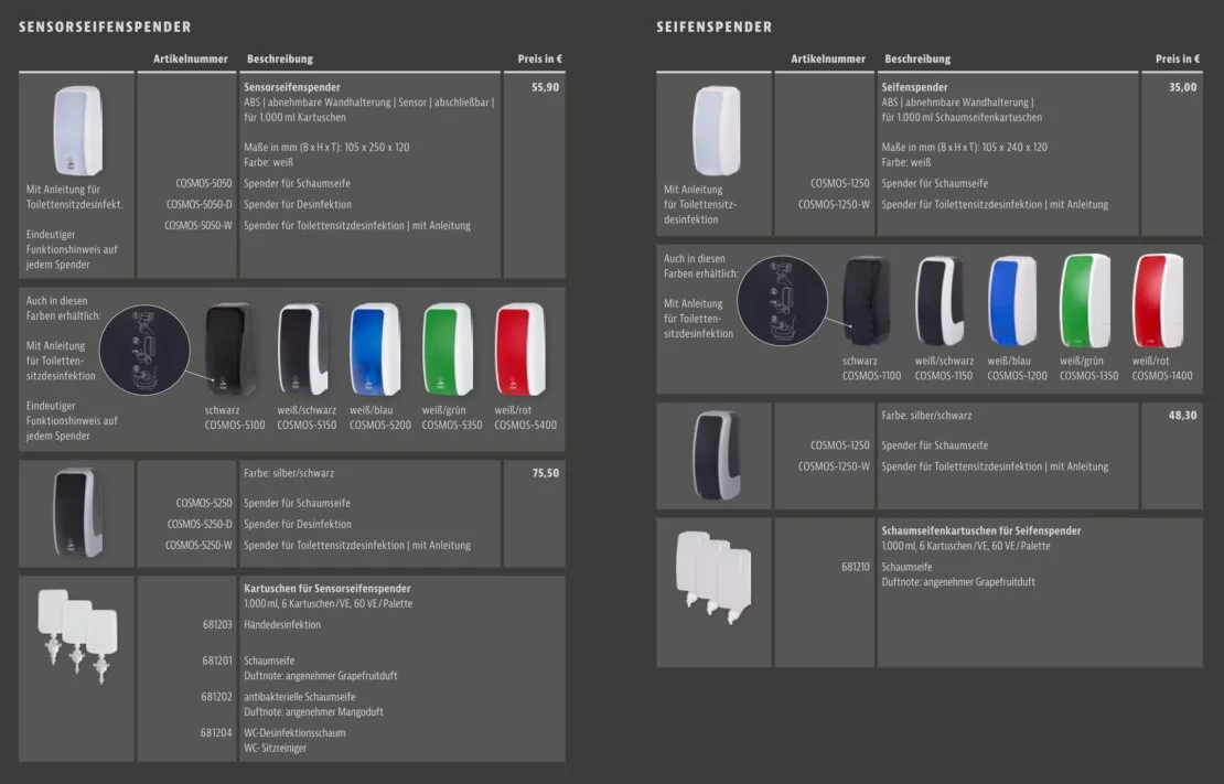 Produktkatalog schneider hygienesysteme Cosmos-Serie